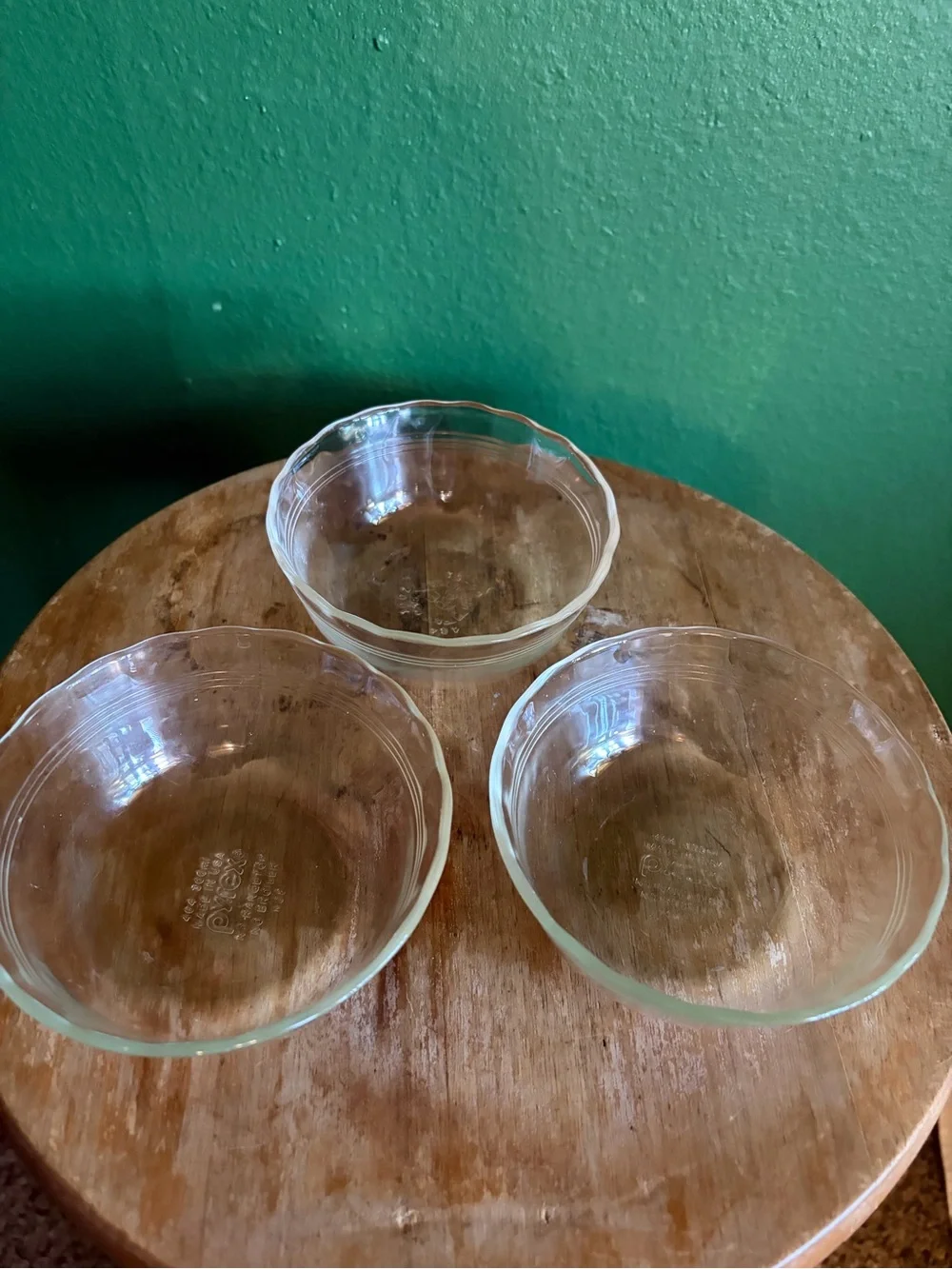 Vintage Pyrex Stacking Clear Glass Custard Cups with Scalloped Edges, set of 3